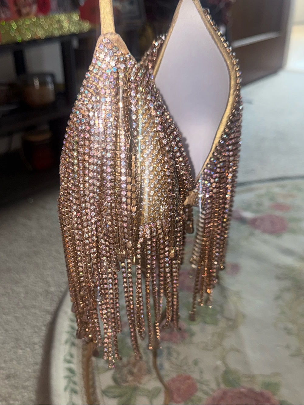 Rhinestone Fringe bikini top - Gold